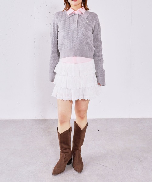 archives(アルシーヴ)の「【アンチピリング】ケーブルポロニット×シャツSET(ニット/セーター・レディース・ベージュ/ネイビー/シルバーグレー/チャコールグレー・MEDIUM)」の10枚目の写真