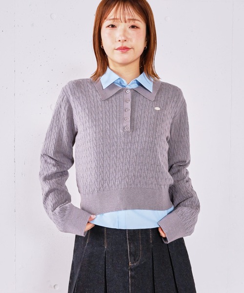 archives(アルシーヴ)の「【アンチピリング】ケーブルポロニット×シャツSET(ニット/セーター・レディース・ベージュ/ネイビー/シルバーグレー/チャコールグレー・MEDIUM)」の12枚目の写真