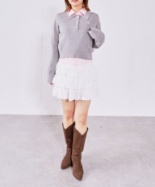 archives(アルシーヴ)の「【アンチピリング】ケーブルポロニット×シャツSET(ニット/セーター・レディース・ベージュ/ネイビー/シルバーグレー/チャコールグレー・MEDIUM)」の9枚目の写真