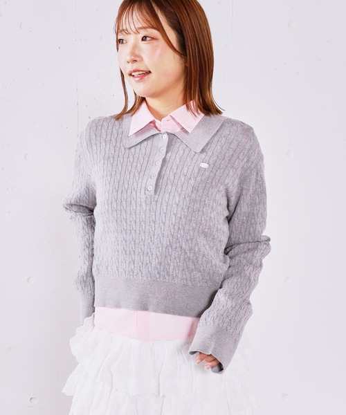 archives(アルシーヴ)の「【アンチピリング】ケーブルポロニット×シャツSET(ニット/セーター・レディース・ベージュ/ネイビー/シルバーグレー/チャコールグレー・MEDIUM)」の6枚目の写真