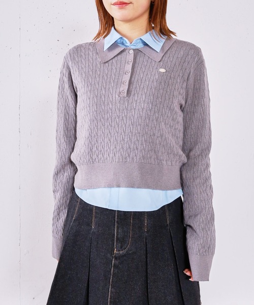 archives(アルシーヴ)の「【アンチピリング】ケーブルポロニット×シャツSET(ニット/セーター・レディース・ベージュ/ネイビー/シルバーグレー/チャコールグレー・MEDIUM)」の13枚目の写真