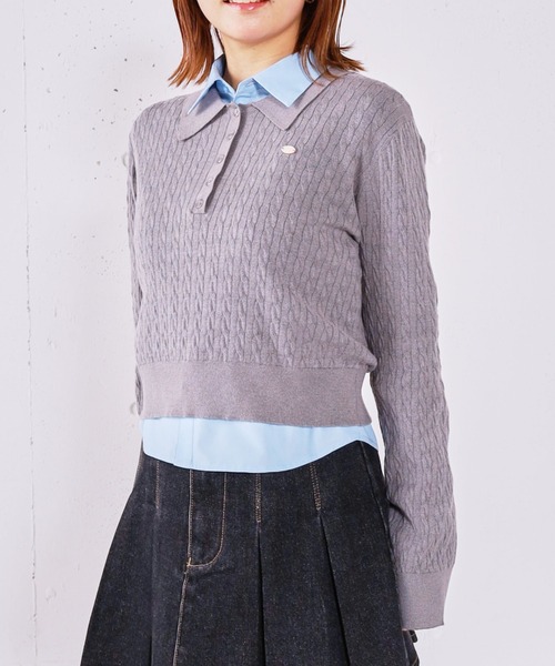 archives(アルシーヴ)の「【アンチピリング】ケーブルポロニット×シャツSET(ニット/セーター・レディース・ベージュ/ネイビー/シルバーグレー/チャコールグレー・MEDIUM)」の14枚目の写真