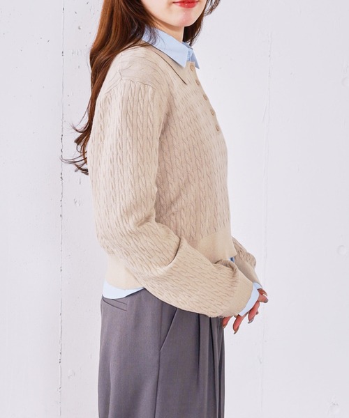 archives(アルシーヴ)の「【アンチピリング】ケーブルポロニット×シャツSET(ニット/セーター・レディース・ベージュ/ネイビー/シルバーグレー/チャコールグレー・MEDIUM)」の22枚目の写真