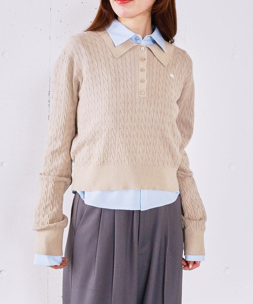 archives(アルシーヴ)の「【アンチピリング】ケーブルポロニット×シャツSET(ニット/セーター・レディース・ベージュ/ネイビー/シルバーグレー/チャコールグレー・MEDIUM)」の21枚目の写真