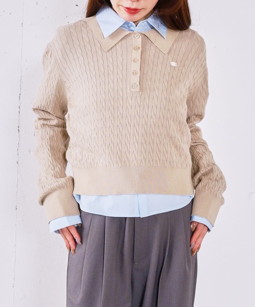 archives(アルシーヴ)の「【アンチピリング】ケーブルポロニット×シャツSET(ニット/セーター・レディース・ベージュ/ネイビー/シルバーグレー/チャコールグレー・MEDIUM)」の20枚目の写真