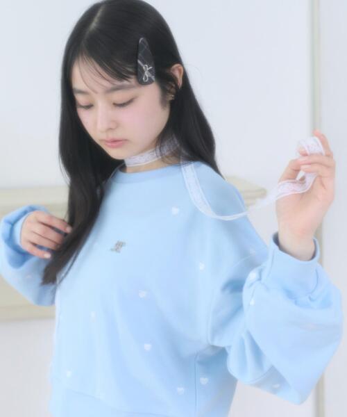 WEGO(ウィゴー)の「WEGO/【26年春新作】ハート総柄刺繍スウェット(スウェット・レディース・サックスブルー/杢グレー・FREE)」の1枚目の写真