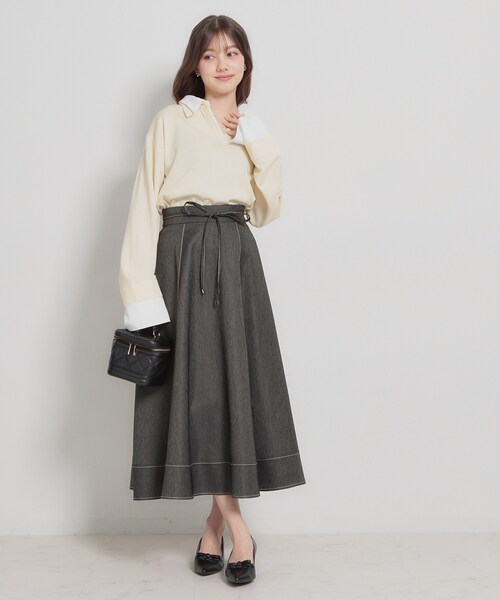 couture brooch（クチュールブローチ）の「【洗える】デニムライク細リボンスカート（スカート・レディース・ネイビー/ブラック・38/36/42/40）」の9枚目の写真