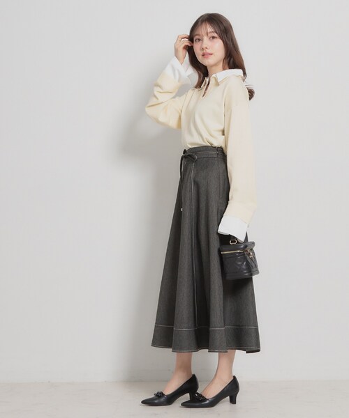 couture brooch（クチュールブローチ）の「【洗える】デニムライク細リボンスカート（スカート・レディース・ネイビー/ブラック・38/36/42/40）」の10枚目の写真