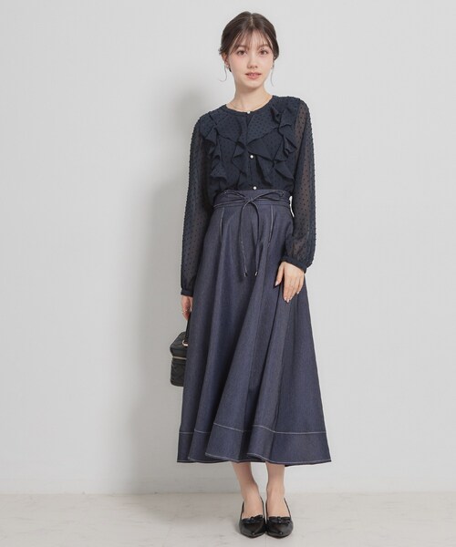 couture brooch（クチュールブローチ）の「【洗える】デニムライク細リボンスカート（スカート・レディース・ネイビー/ブラック・38/36/42/40）」の15枚目の写真