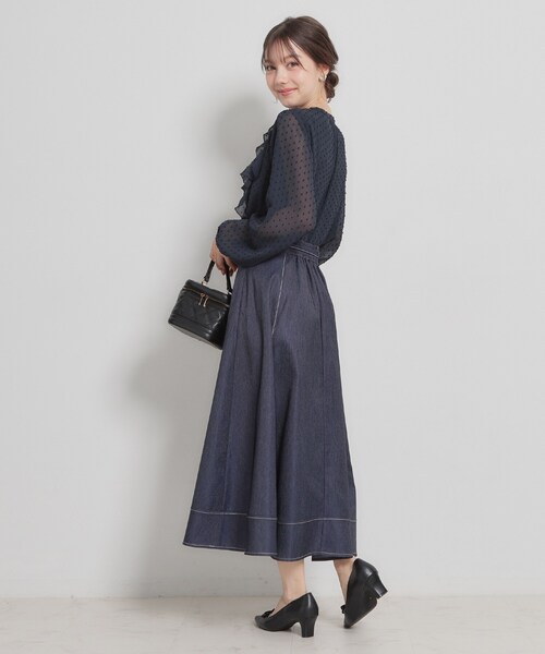 couture brooch（クチュールブローチ）の「【洗える】デニムライク細リボンスカート（スカート・レディース・ネイビー/ブラック・38/36/42/40）」の16枚目の写真