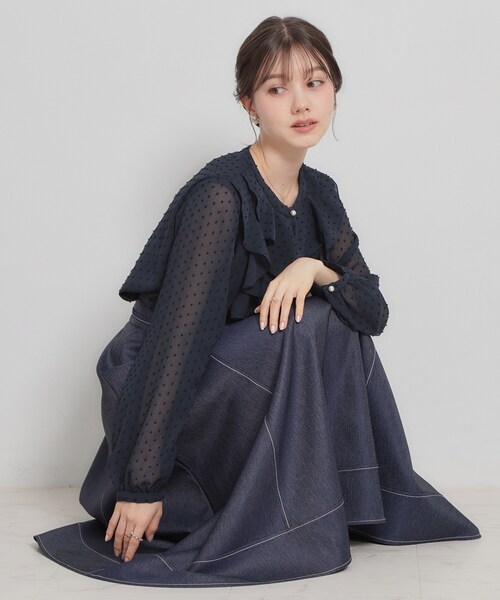 couture brooch（クチュールブローチ）の「【洗える】デニムライク細リボンスカート（スカート・レディース・ネイビー/ブラック・38/36/42/40）」の17枚目の写真