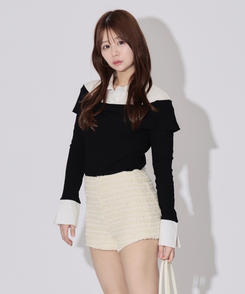 JilLA（ジルア）の「Shirt Layered Off Blouse / シャツレイヤードオフブラウス（シャツ/ブラウス・レディース・ブルー/ホワイト・FREE）」の2枚目の写真