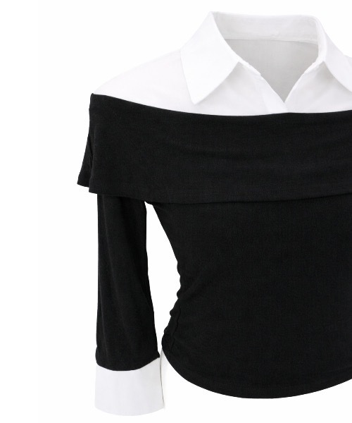 JilLA（ジルア）の「Shirt Layered Off Blouse / シャツレイヤードオフブラウス（シャツ/ブラウス・レディース・ブルー/ホワイト・FREE）」の4枚目の写真