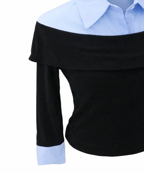 JilLA（ジルア）の「Shirt Layered Off Blouse / シャツレイヤードオフブラウス（シャツ/ブラウス・レディース・ブルー/ホワイト・FREE）」の5枚目の写真
