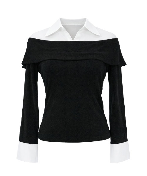 JilLA（ジルア）の「Shirt Layered Off Blouse / シャツレイヤードオフブラウス（シャツ/ブラウス・レディース・ブルー/ホワイト・FREE）」の3枚目の写真