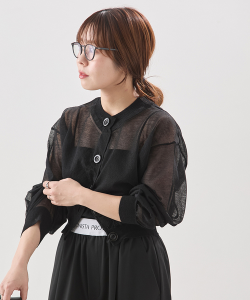 journal standard L'essage（ジャーナルスタンダードレサージュ）の「【JANE SMITH/ジェーンスミス】16G SHEER SHORTカーディガン（カーディガン/ボレロ・レディース・ブラック/ブルー・38）」の15枚目の写真