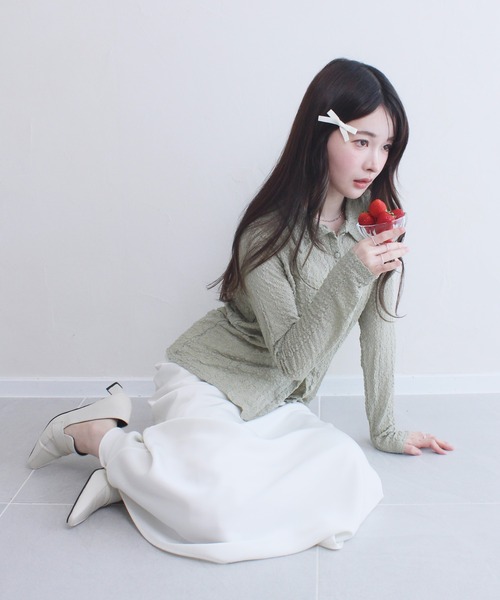Reurie'（レウリィ）の「シアーレースポロカーディガン / 春服 アイボリー グリーン 襟 カジュアル（カーディガン/ボレロ・レディース・アイボリー/グリーン・FREE）」の9枚目の写真