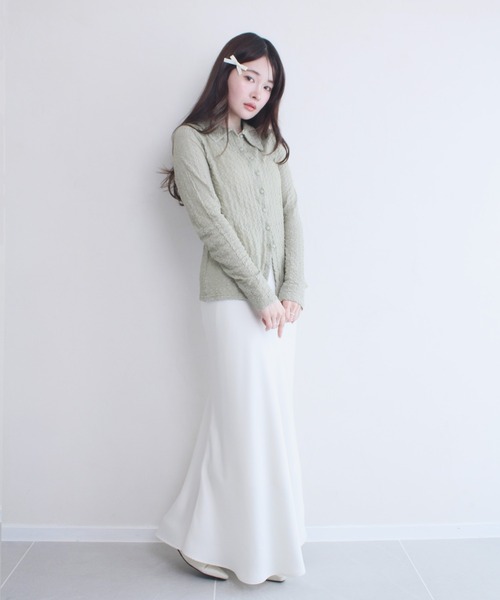 Reurie'（レウリィ）の「シアーレースポロカーディガン / 春服 アイボリー グリーン 襟 カジュアル（カーディガン/ボレロ・レディース・アイボリー/グリーン・FREE）」の12枚目の写真