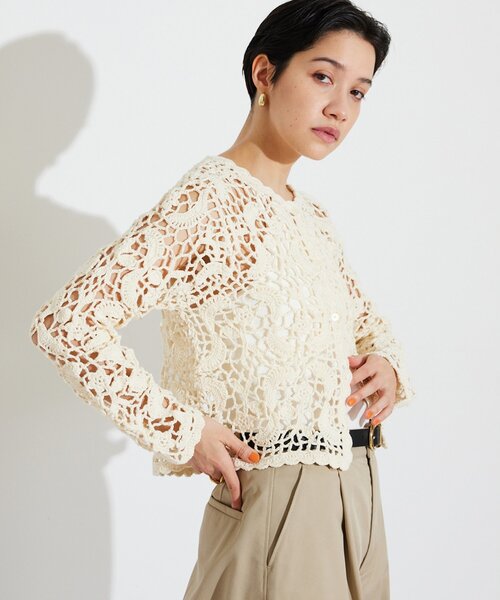 THE PAUSE（ザ ポーズ）の「【THE PAUSE】クロシェニットカーディガン（カーディガン/ボレロ・レディース・ブラウン/アイボリー・FREE）」の4枚目の写真