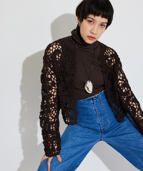 THE PAUSE（ザ ポーズ）の「【THE PAUSE】クロシェニットカーディガン（カーディガン/ボレロ・レディース・ブラウン/アイボリー・FREE）」の7枚目の写真