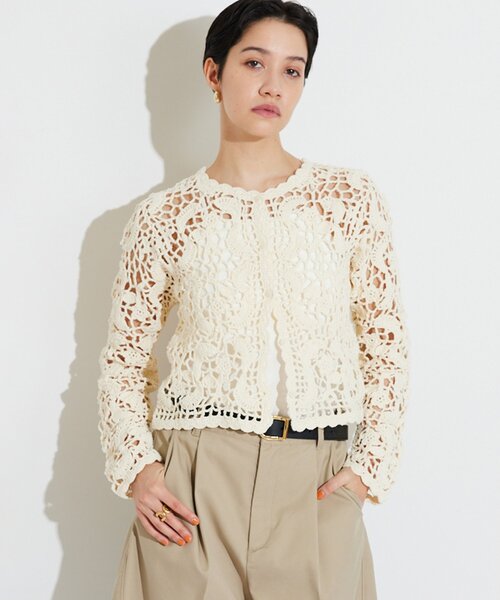 THE PAUSE（ザ ポーズ）の「【THE PAUSE】クロシェニットカーディガン（カーディガン/ボレロ・レディース・ブラウン/アイボリー・FREE）」の3枚目の写真