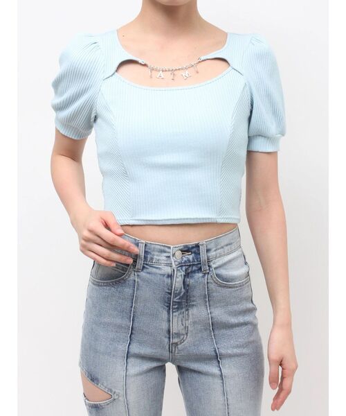 EATME(イートミー)の「デコルテチャームコンパクトリブTOP(Tシャツ/カットソー・レディース・アイボリー/ブルー/グレー・FREE)」の3枚目の写真