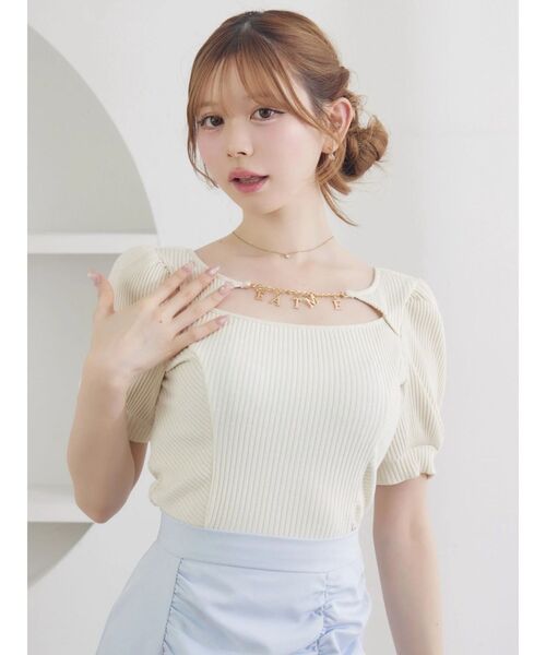 EATME(イートミー)の「デコルテチャームコンパクトリブTOP(Tシャツ/カットソー・レディース・アイボリー/ブルー/グレー・FREE)」の4枚目の写真