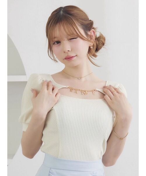 EATME(イートミー)の「デコルテチャームコンパクトリブTOP(Tシャツ/カットソー・レディース・アイボリー/ブルー/グレー・FREE)」の6枚目の写真