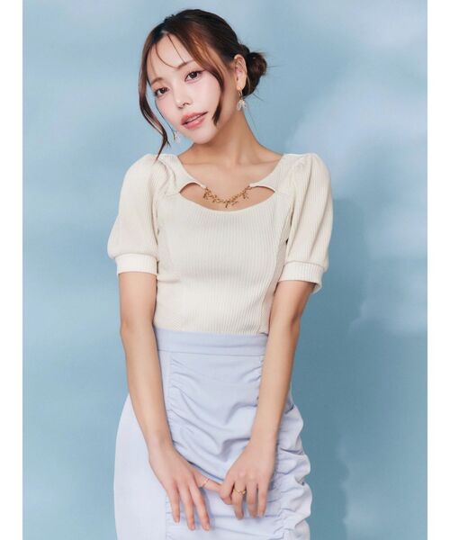 EATME(イートミー)の「デコルテチャームコンパクトリブTOP(Tシャツ/カットソー・レディース・アイボリー/ブルー/グレー・FREE)」の14枚目の写真