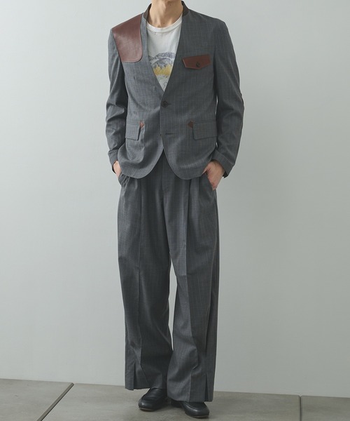 KHOKI(コッキ)の「【KHOKI/コッキ】Leather-Patch No-Collar Jacket(テーラードジャケット・メンズ・グレー/ブラック・3/2)」の16枚目の写真