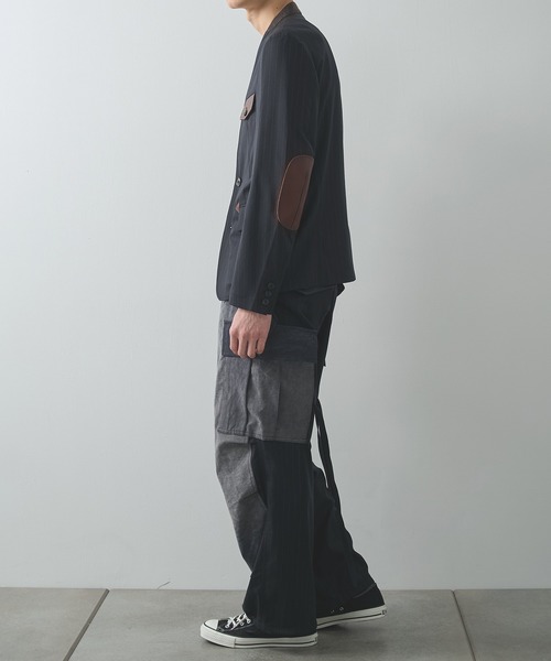 KHOKI(コッキ)の「【KHOKI/コッキ】Leather-Patch No-Collar Jacket(テーラードジャケット・メンズ・グレー/ブラック・3/2)」の8枚目の写真