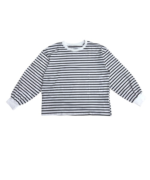 DAY CLOSET(デイ クローゼット)の「【ゆったりオーバーサイズ】長袖ボーダー柄 ドロップショルダー ロングTシャツ/カットソー レディース(Tシャツ/カットソー・レディース・ホワイト×ブラック・M/L)」の7枚目の写真