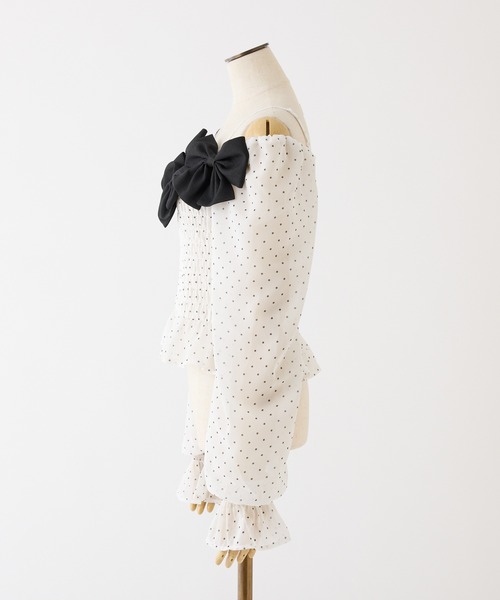 one after another NICE CLAUP（ワンアフターアナザーナイスクラップ）の「シャーリングリボンブラウス（シャツ/ブラウス・レディース・ドット/ピンク/ブラック/サックスブルー・FREE）」の9枚目の写真