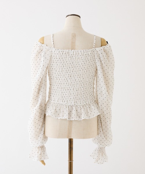 one after another NICE CLAUP（ワンアフターアナザーナイスクラップ）の「シャーリングリボンブラウス（シャツ/ブラウス・レディース・ドット/ピンク/ブラック/サックスブルー・FREE）」の10枚目の写真