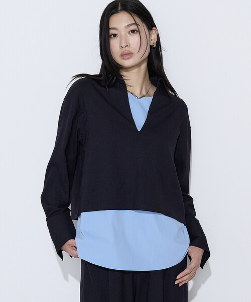 COMME CA（コムサ）の「トリアセスラブストレッチ アンサンブルプルオーバー（Tシャツ/カットソー・レディース・キナリ/ネイビー・11号/9号）」の2枚目の写真