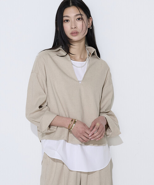 COMME CA（コムサ）の「トリアセスラブストレッチ アンサンブルプルオーバー（Tシャツ/カットソー・レディース・キナリ/ネイビー・11号/9号）」の5枚目の写真