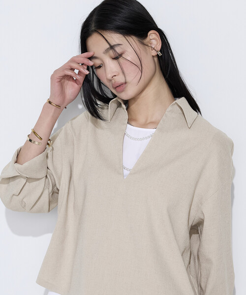 COMME CA（コムサ）の「トリアセスラブストレッチ アンサンブルプルオーバー（Tシャツ/カットソー・レディース・キナリ/ネイビー・11号/9号）」の6枚目の写真