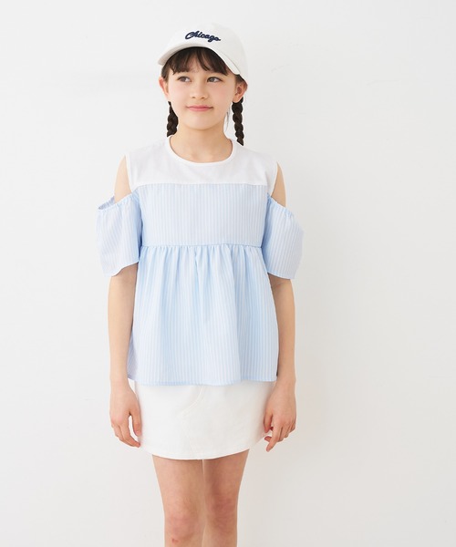 coca(coca)(コカ)の「キッズ ストライプドッキング肩あきブラウス(シャツ/ブラウス・キッズ・ライトブルー/パープル・120/130/140/150)」の6枚目の写真