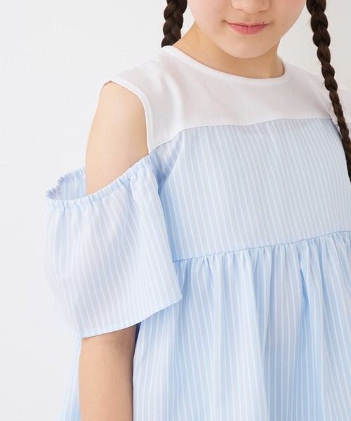 coca(coca)(コカ)の「キッズ ストライプドッキング肩あきブラウス(シャツ/ブラウス・キッズ・ライトブルー/パープル・120/130/140/150)」の7枚目の写真