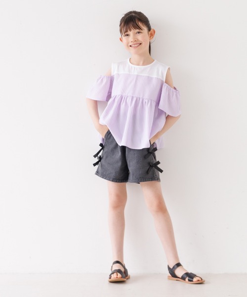 coca(coca)(コカ)の「キッズ ストライプドッキング肩あきブラウス(シャツ/ブラウス・キッズ・ライトブルー/パープル・120/130/140/150)」の9枚目の写真