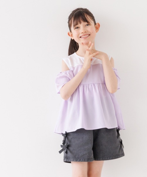 coca(coca)(コカ)の「キッズ ストライプドッキング肩あきブラウス(シャツ/ブラウス・キッズ・ライトブルー/パープル・120/130/140/150)」の11枚目の写真