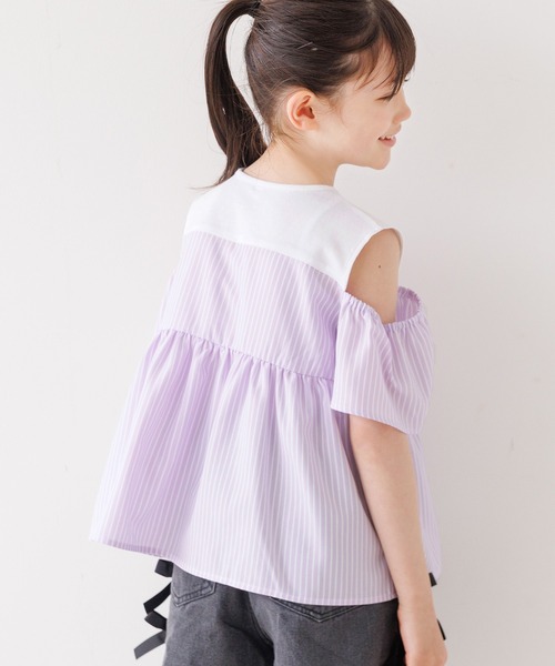 coca(coca)(コカ)の「キッズ ストライプドッキング肩あきブラウス(シャツ/ブラウス・キッズ・ライトブルー/パープル・120/130/140/150)」の12枚目の写真