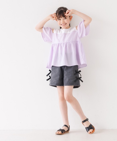 coca(coca)(コカ)の「キッズ ストライプドッキング肩あきブラウス(シャツ/ブラウス・キッズ・ライトブルー/パープル・120/130/140/150)」の13枚目の写真