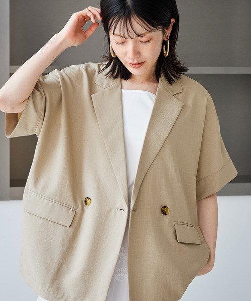 ROPE' PICNIC（ロペピクニック）の「エアリーリネンライク ドルマンジャケット/接触冷感・UVカット・速乾（テーラードジャケット・レディース・ベージュ/ブラック/キャメル/ダークブラウン/ネイビー・FREE）」の4枚目の写真