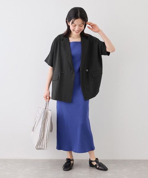 ROPE' PICNIC（ロペピクニック）の「エアリーリネンライク ドルマンジャケット/接触冷感・UVカット・速乾（テーラードジャケット・レディース・ベージュ/ブラック/キャメル/ダークブラウン/ネイビー・FREE）」の8枚目の写真