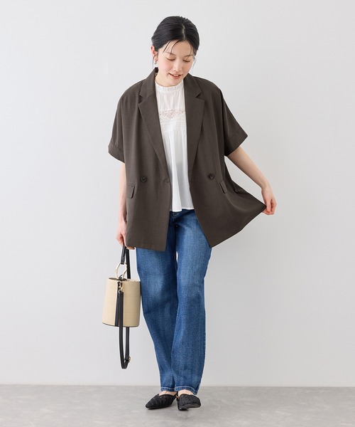 ROPE' PICNIC（ロペピクニック）の「エアリーリネンライク ドルマンジャケット/接触冷感・UVカット・速乾（テーラードジャケット・レディース・ベージュ/ブラック/キャメル/ダークブラウン/ネイビー・FREE）」の17枚目の写真
