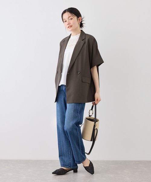 ROPE' PICNIC（ロペピクニック）の「エアリーリネンライク ドルマンジャケット/接触冷感・UVカット・速乾（テーラードジャケット・レディース・ベージュ/ブラック/キャメル/ダークブラウン/ネイビー・FREE）」の18枚目の写真
