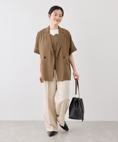 ROPE' PICNIC(ロペピクニック)の「エアリー リネンライク ドルマン ジャケット 接触冷感 UVカット 速乾(テーラードジャケット・レディース・ベージュ/ブラック/キャメル/ダークブラウン/ネイビー・FREE)」の18枚目の写真