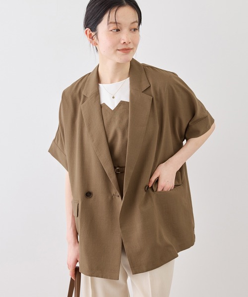 ROPE' PICNIC(ロペピクニック)の「エアリー リネンライク ドルマン ジャケット 接触冷感 UVカット 速乾(テーラードジャケット・レディース・ベージュ/ブラック/キャメル/ダークブラウン/ネイビー・FREE)」の19枚目の写真