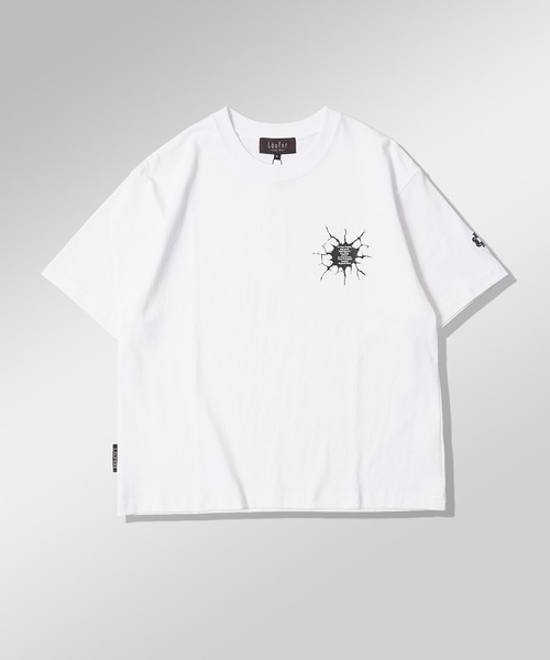 Laufer(ロイファー)の「【Laufer】Bullet hole Tee / バレットホール クロップド ボックスシルエット Tシャツ / 短丈 ヘビーウェイト 刺繍 Tシャツ(Tシャツ/カットソー・メンズ・ホワイト/ブラック・XL/L/M/S)」の5枚目の写真